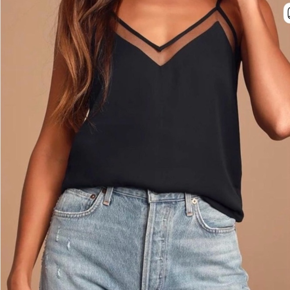 Lulus black tank top, camisole with sheer detail, whimsigoth, Y2K